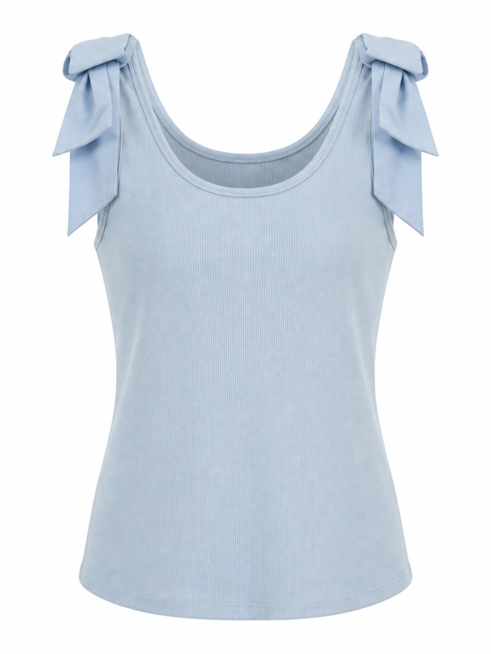 French Connection Light Blue Ribbed Tank with Tie-Shoulder Straps decor stretchy